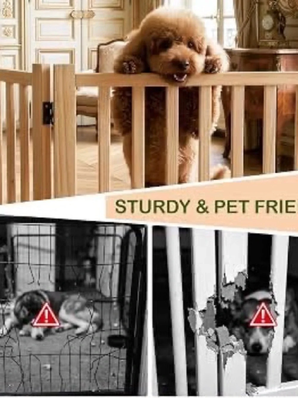 Adjustable Wooden Pet Playpen Gate - Natural Wood